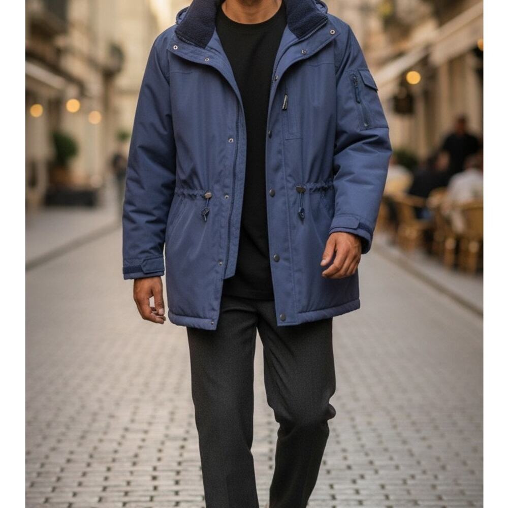 Pacific Trail Parka Jacket Men's Size Large Blue Hooded Mid-Length Lined